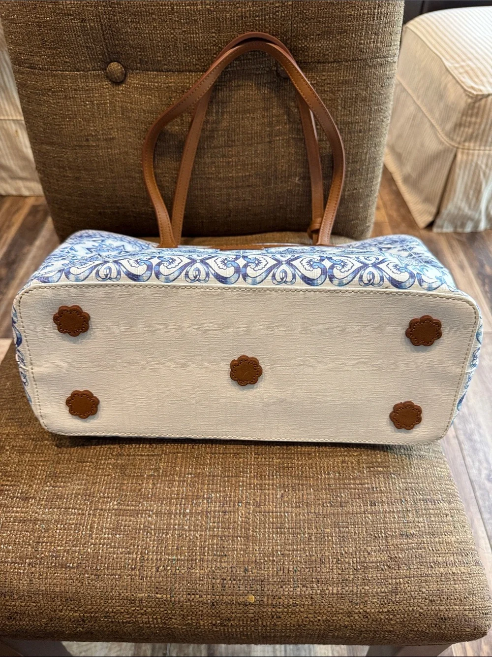 Brighton Rare Bella Capri blue and white multicolor coated canvas shoulder bag